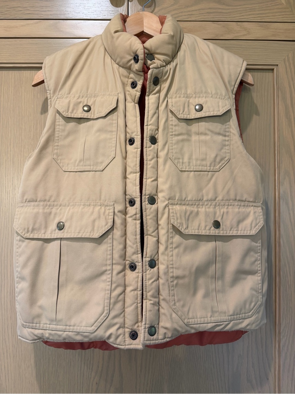 Vintage ReversibleMen's Cream Quilted Utility Vest Puffer Pockets / Men's Medium